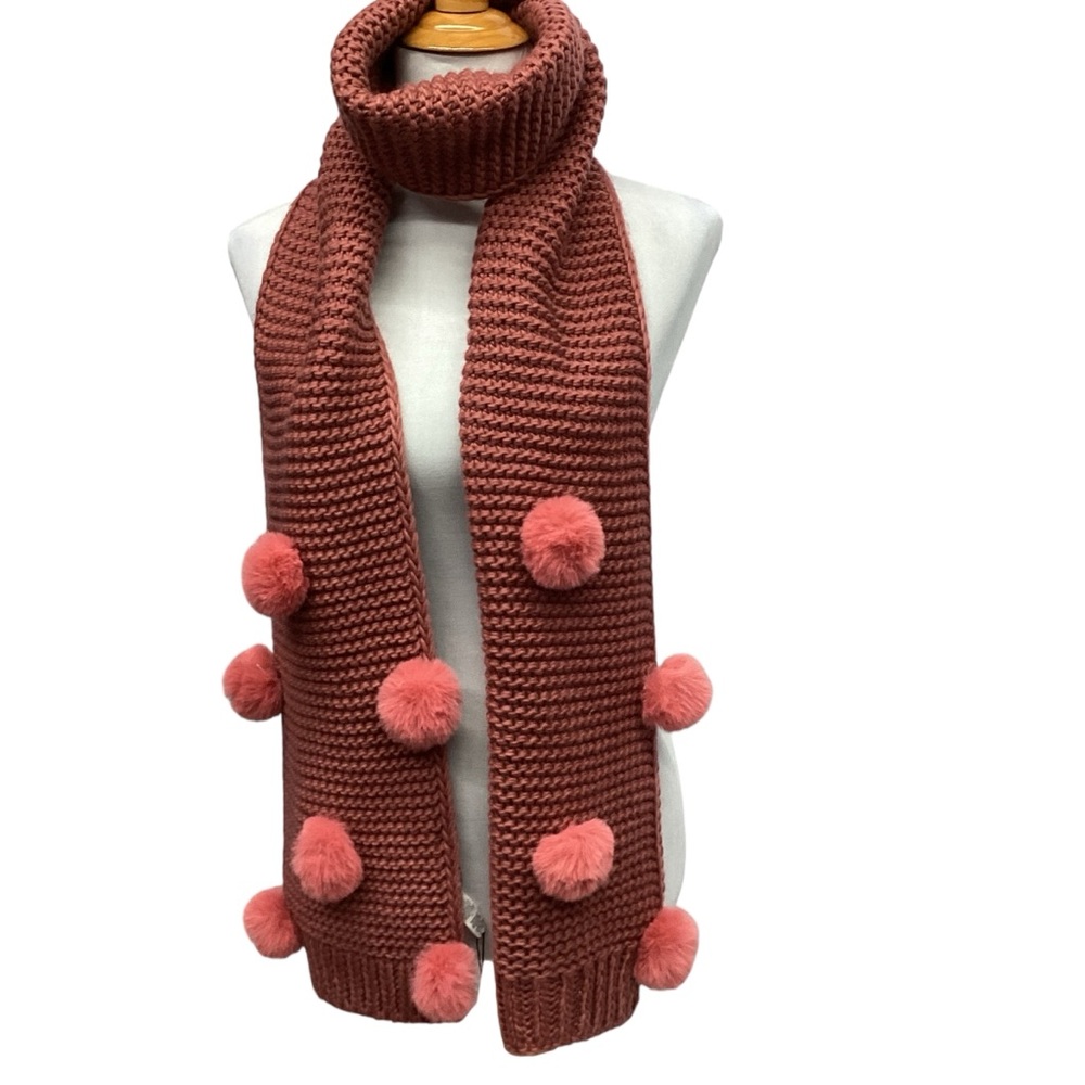 BCBGMaxazria Rose Pink Pom Knit NWT Scarf 84” X 9”